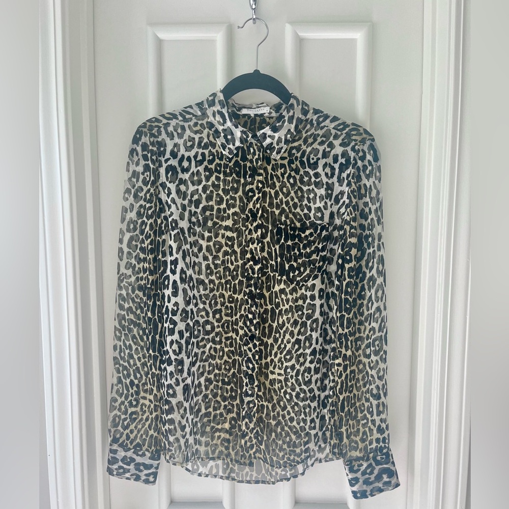 Equipment Femme Silk Sheer Cheetah Print Button Up Blouse